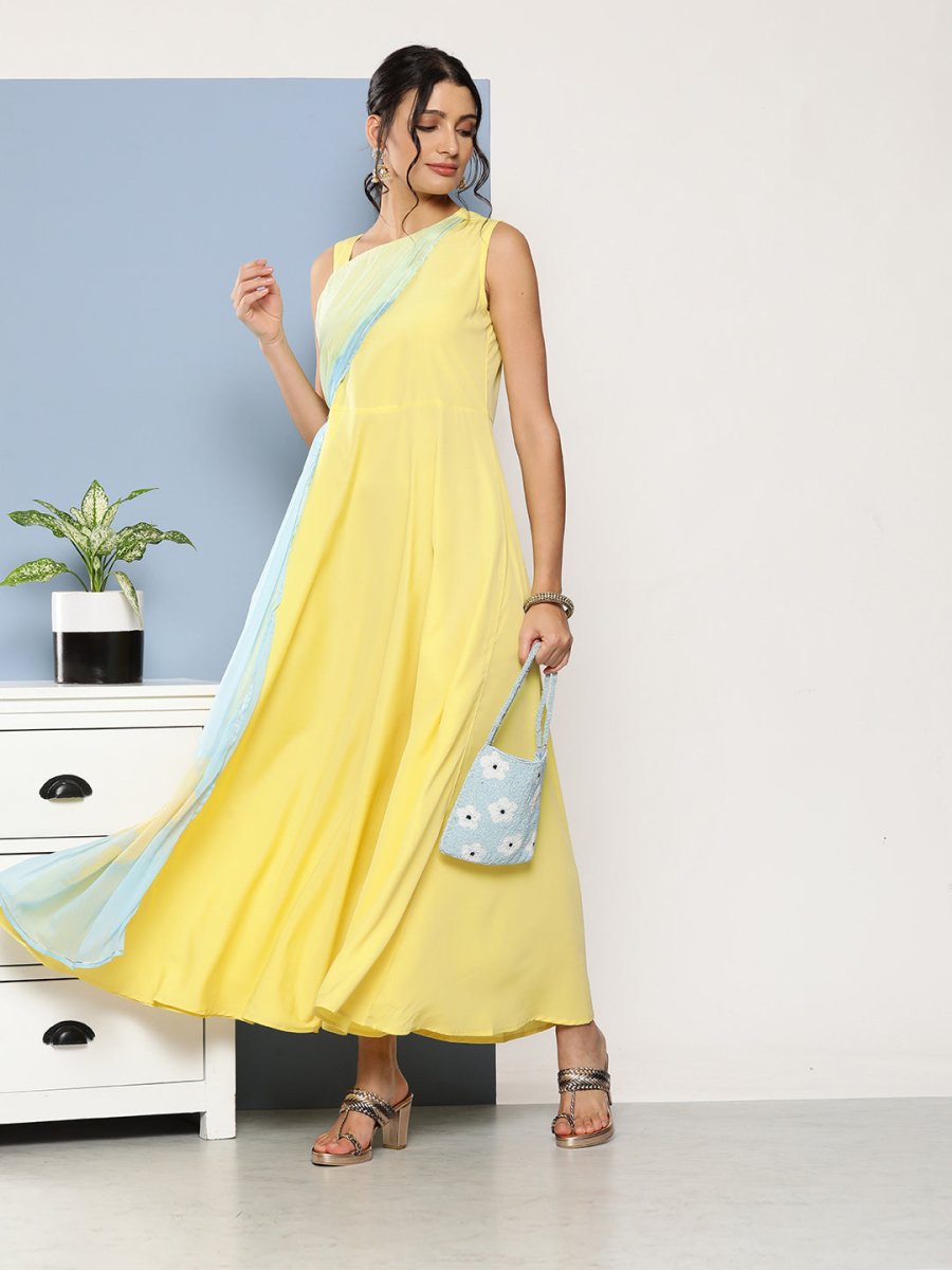 Ahalyaa Women Colourblocked Maxi Ethnic Dress | Swadesiicart