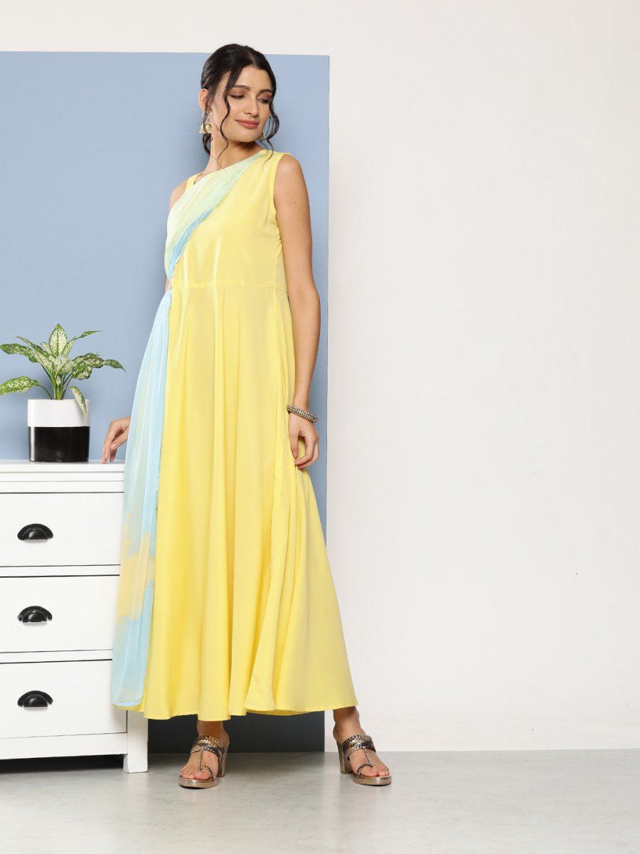 Ahalyaa Women Colourblocked Maxi Ethnic Dress | Swadesiicart