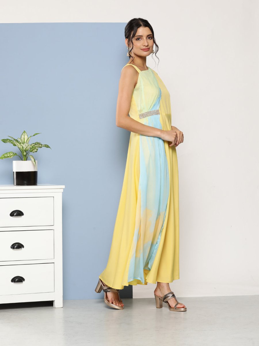 Ahalyaa Women Colourblocked Maxi Ethnic Dress | Swadesiicart