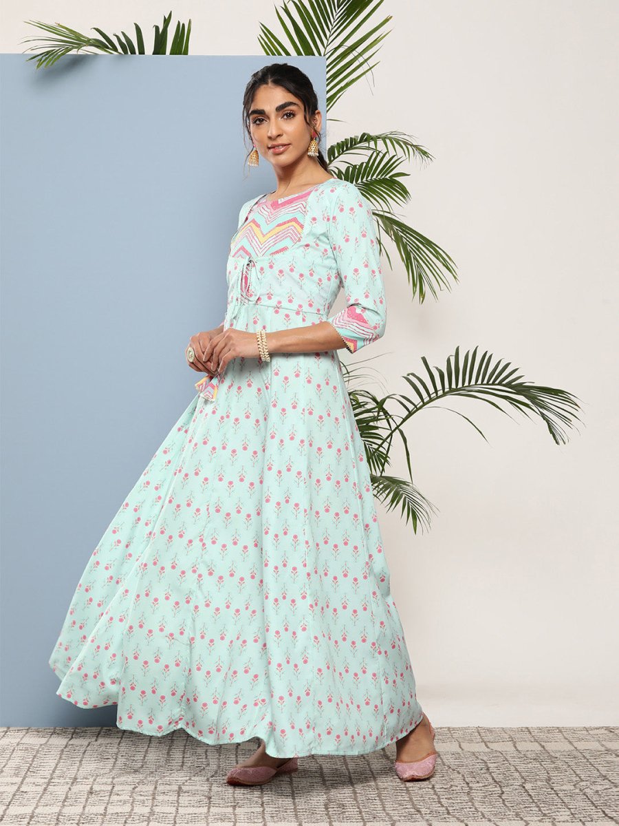 Ahalyaa Women Printed Tie-Ups Maxi Ethnic Dress | Swadesiicart