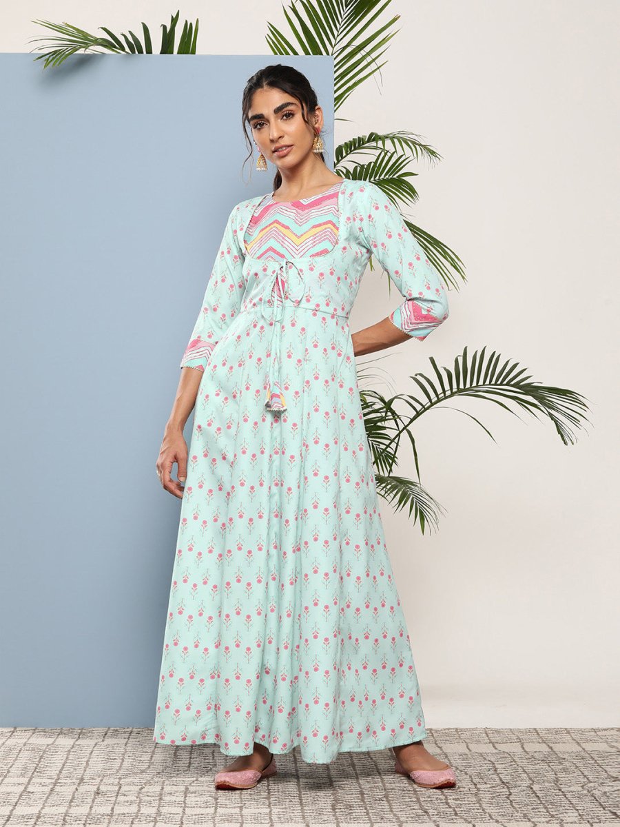 Ahalyaa Women Printed Tie-Ups Maxi Ethnic Dress | Swadesiicart