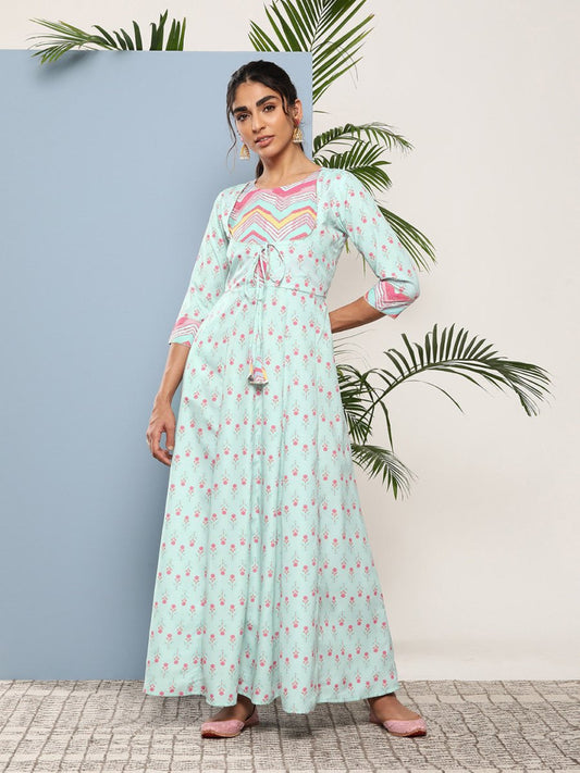 Ahalyaa Women Printed Tie-Ups Maxi Ethnic Dress | Swadesiicart