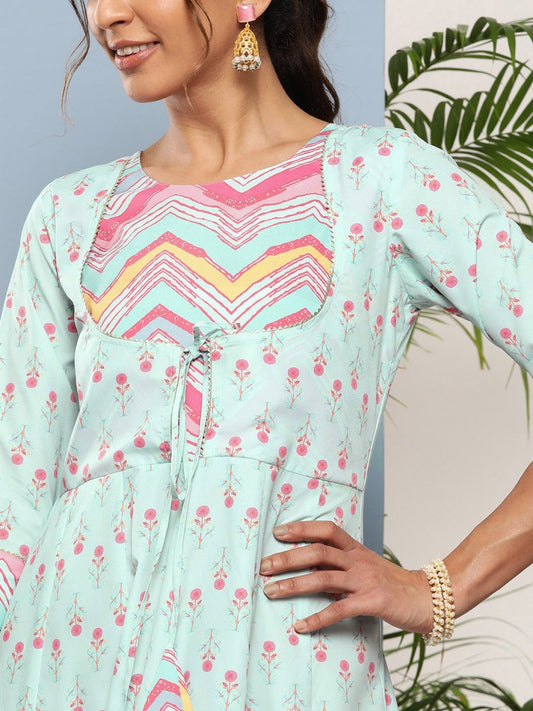 Ahalyaa Women Printed Tie-Ups Maxi Ethnic Dress | Swadesiicart
