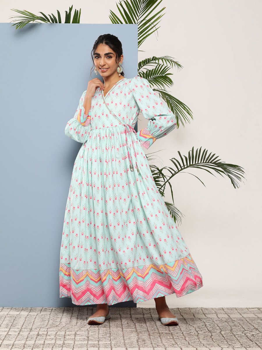 Ahalyaa Women Printed Tie-Ups Maxi Ethnic Dress | Swadesiicart