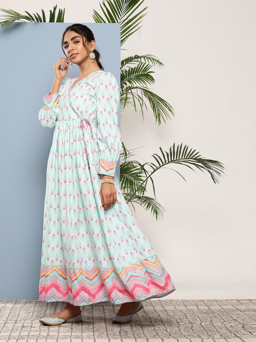 Ahalyaa Women Printed Tie-Ups Maxi Ethnic Dress | Swadesiicart