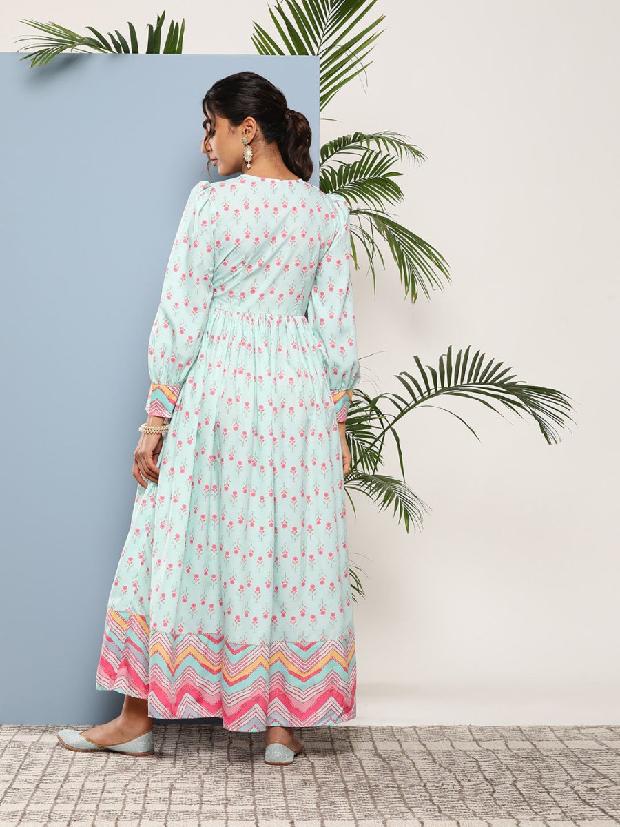 Ahalyaa Women Printed Tie-Ups Maxi Ethnic Dress | Swadesiicart
