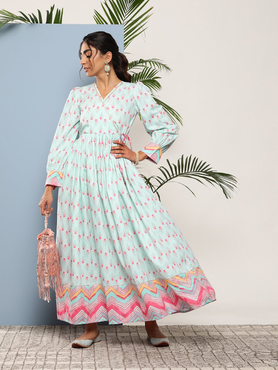 Ahalyaa Women Printed Tie-Ups Maxi Ethnic Dress | Swadesiicart
