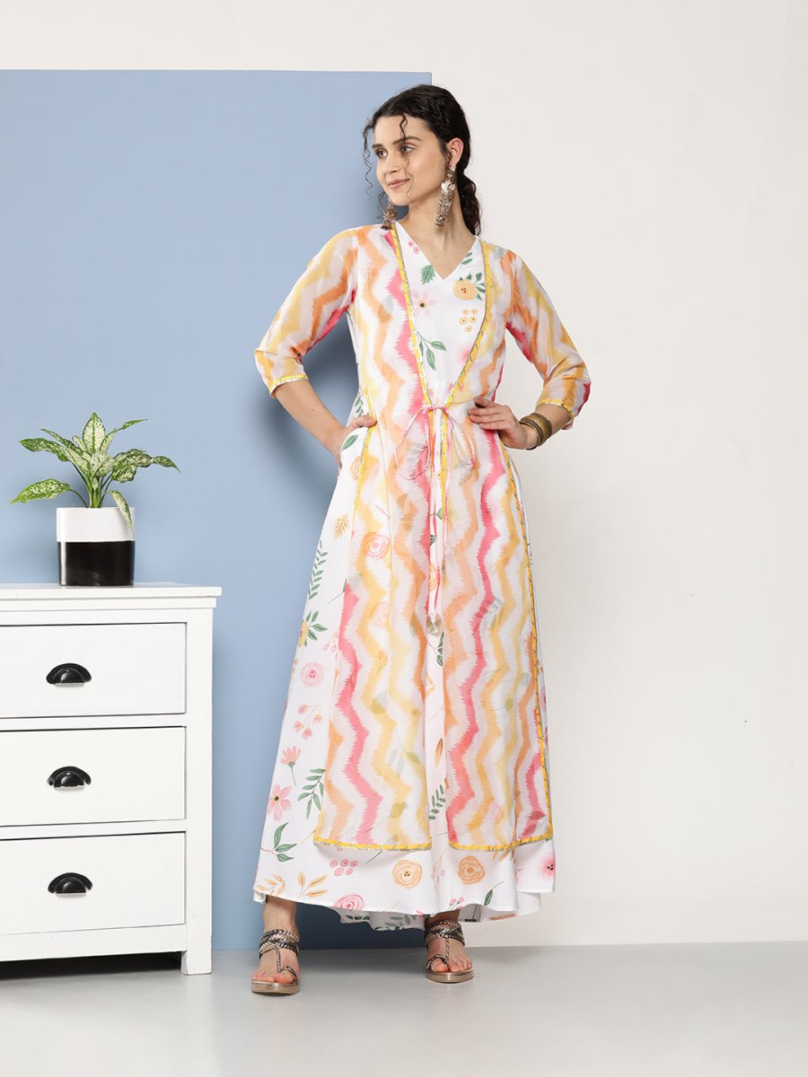 Ahalyaa Women Printed Layered Maxi Ethnic Dress | Swadesiicart
