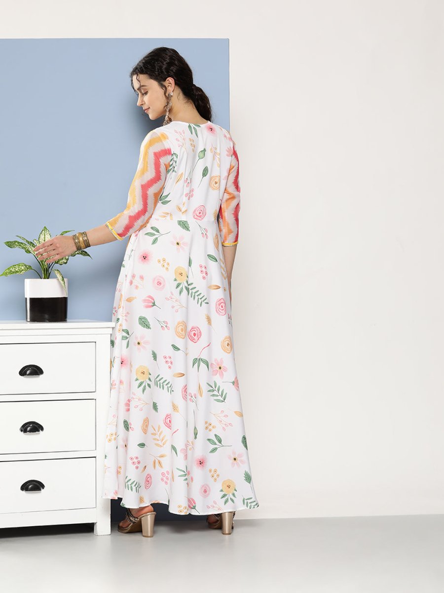 Ahalyaa Women Printed Layered Maxi Ethnic Dress | Swadesiicart