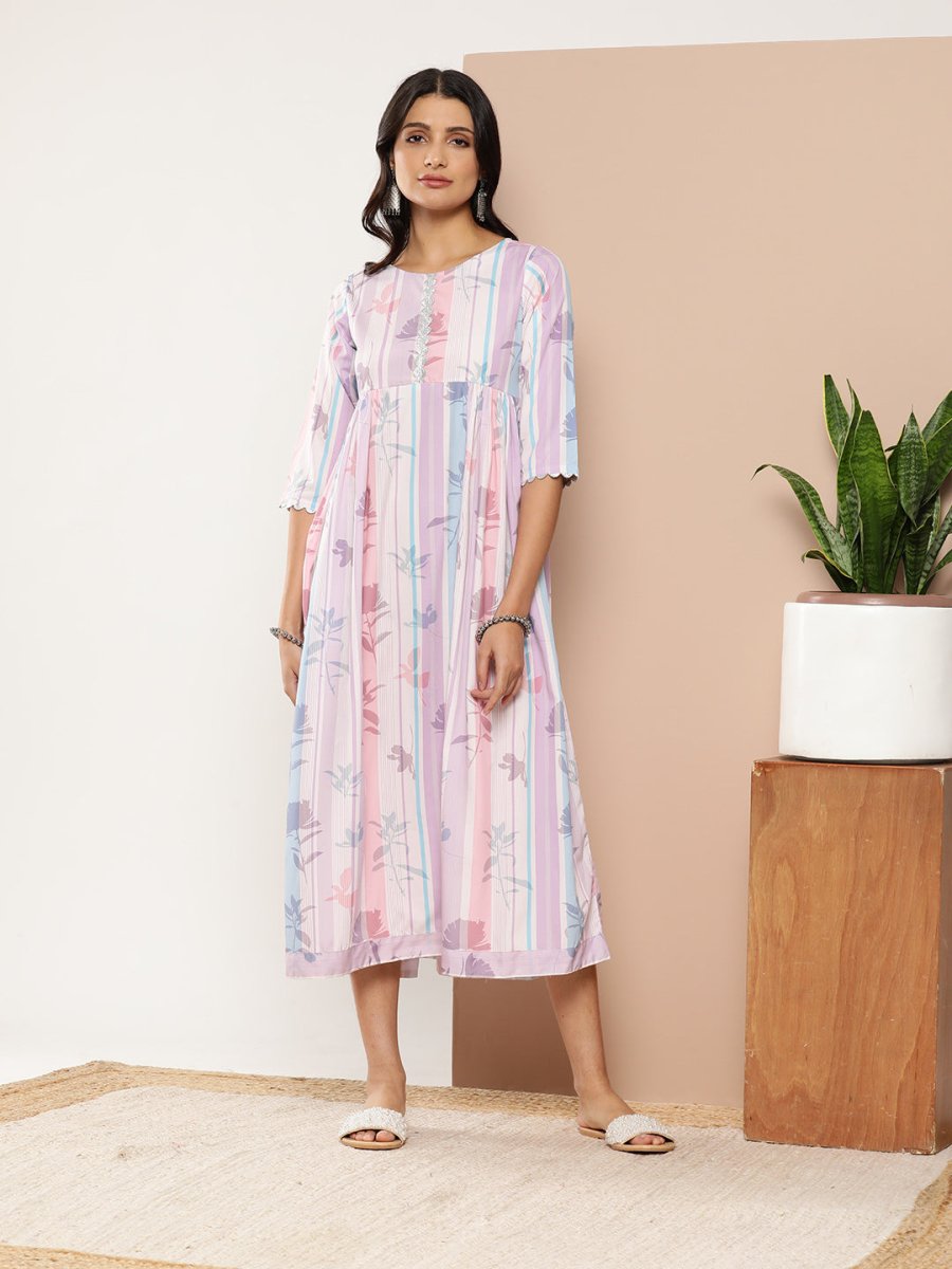 Ahalyaa Women Floral Printed Maxi Ethnic Dress | Swadesiicart