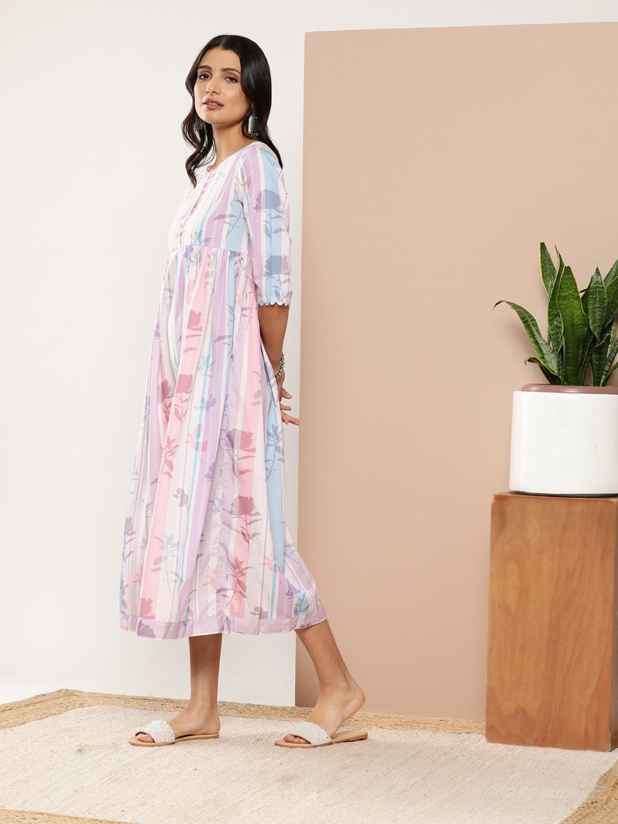 Ahalyaa Women Floral Printed Maxi Ethnic Dress | Swadesiicart