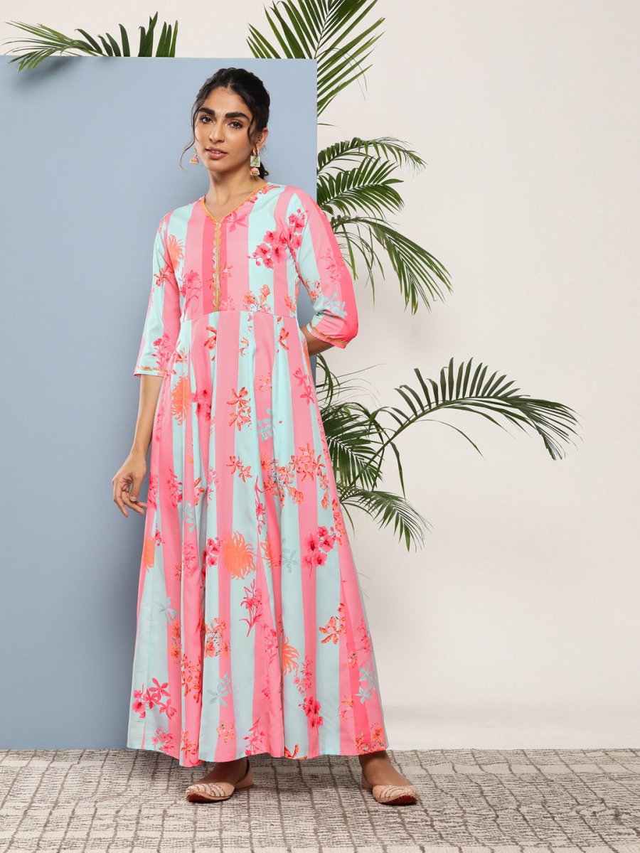 Ahalyaa Women Printed Layered Maxi Ethnic Dress | Swadesiicart