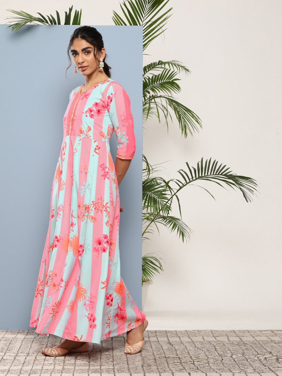 Ahalyaa Women Printed Layered Maxi Ethnic Dress | Swadesiicart