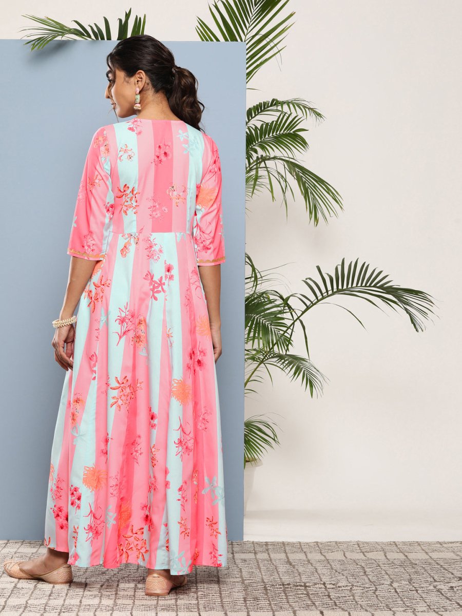 Ahalyaa Women Printed Layered Maxi Ethnic Dress | Swadesiicart