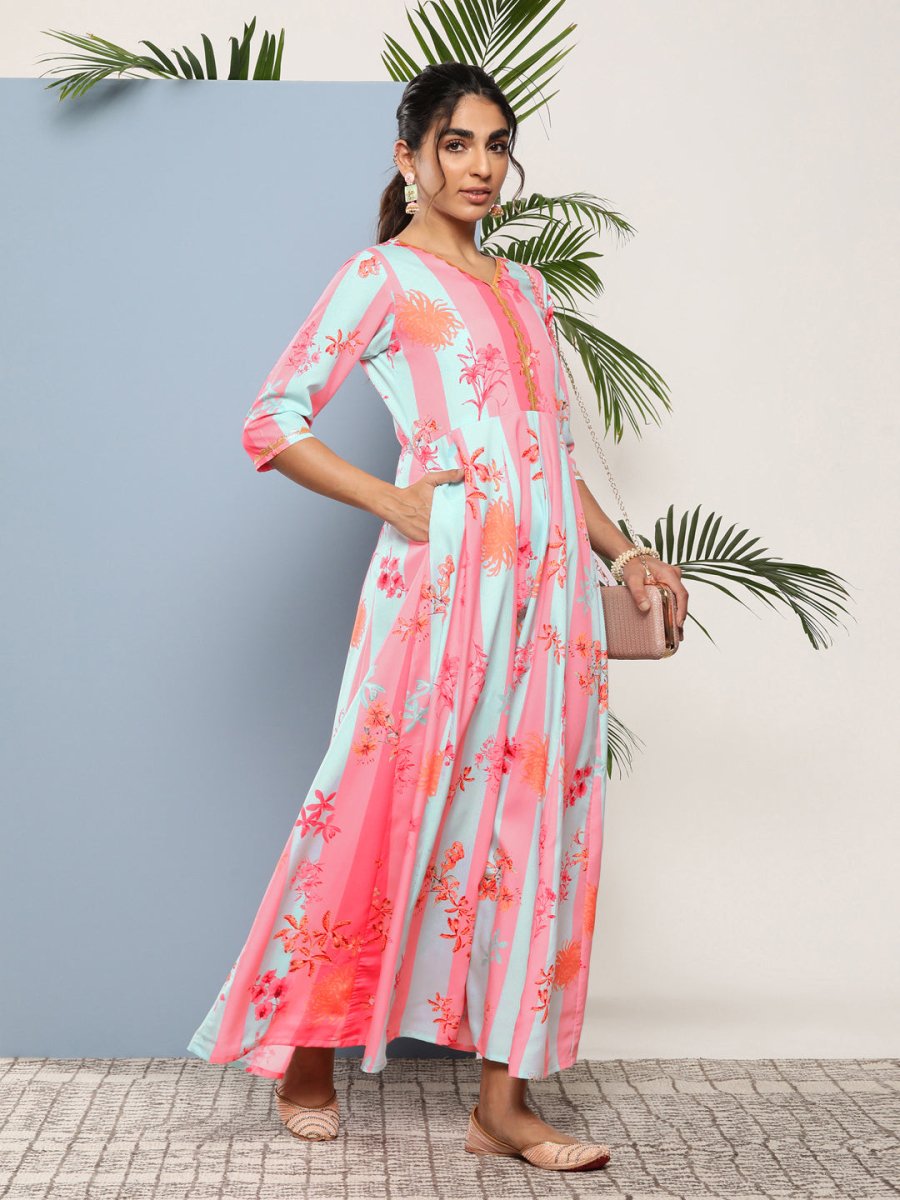 Ahalyaa Women Printed Layered Maxi Ethnic Dress | Swadesiicart