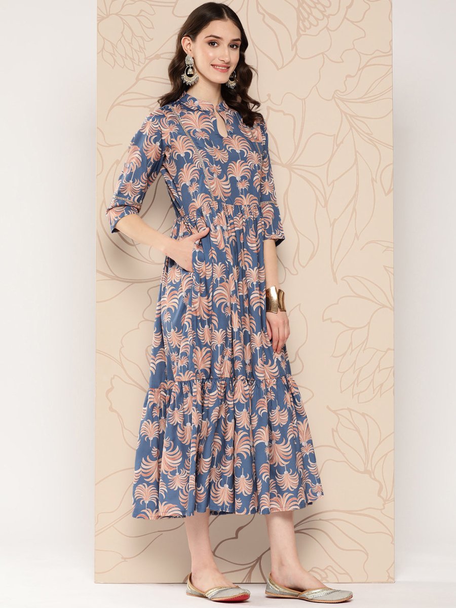 Ahalyaa Floral Printed Gathered Crepe Empire Ethnic Dress | Swadesiicart