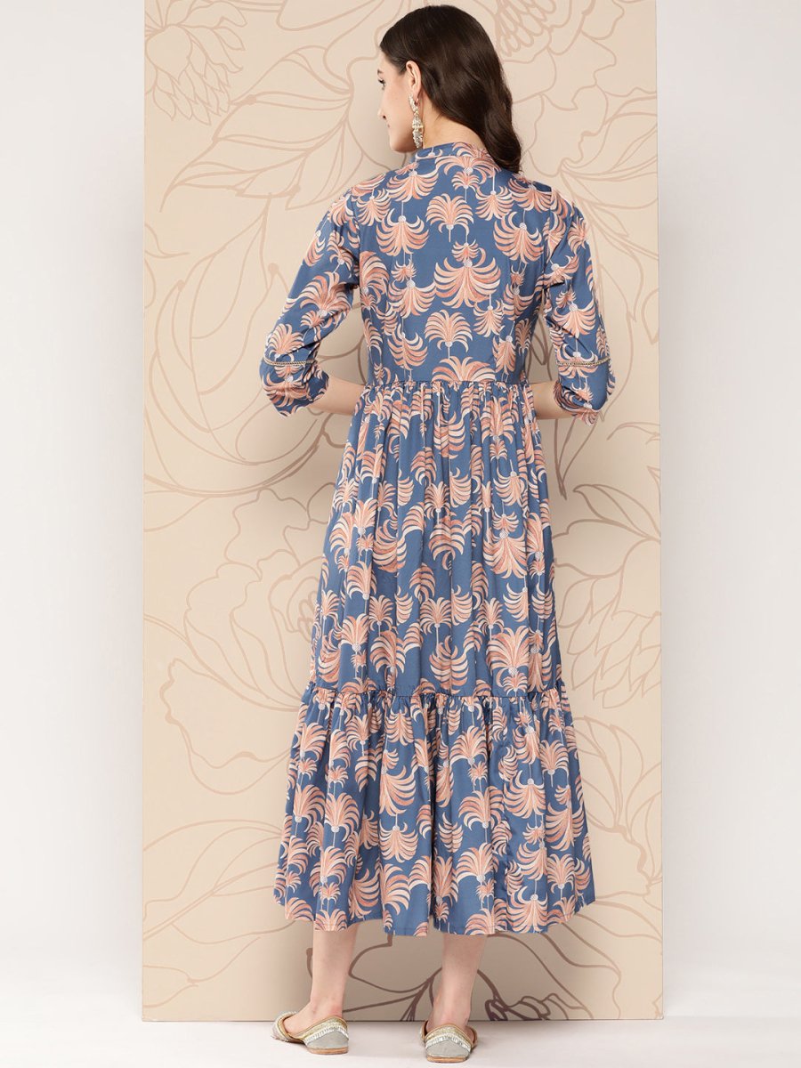 Ahalyaa Floral Printed Gathered Crepe Empire Ethnic Dress | Swadesiicart