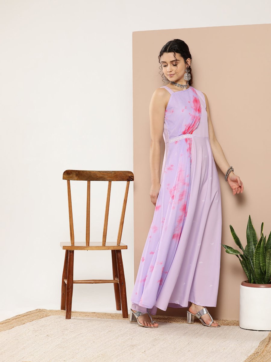 Ahalyaa Women Printed Layered Maxi Ethnic Dress | Swadesiicart