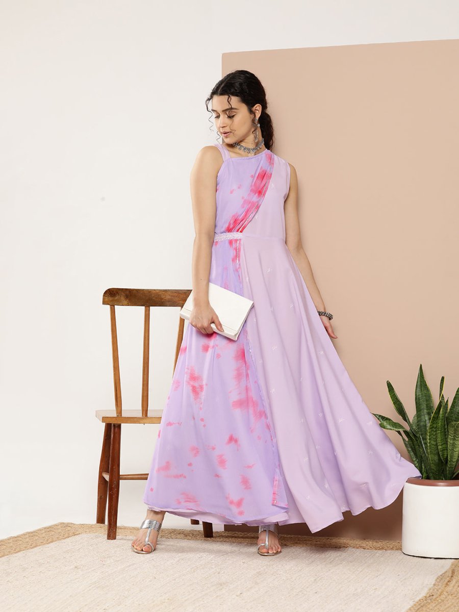 Ahalyaa Women Printed Layered Maxi Ethnic Dress | Swadesiicart