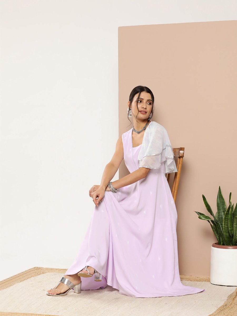 Ahalyaa Women Printed Ruffles Maxi Ethnic Dress | Swadesiicart