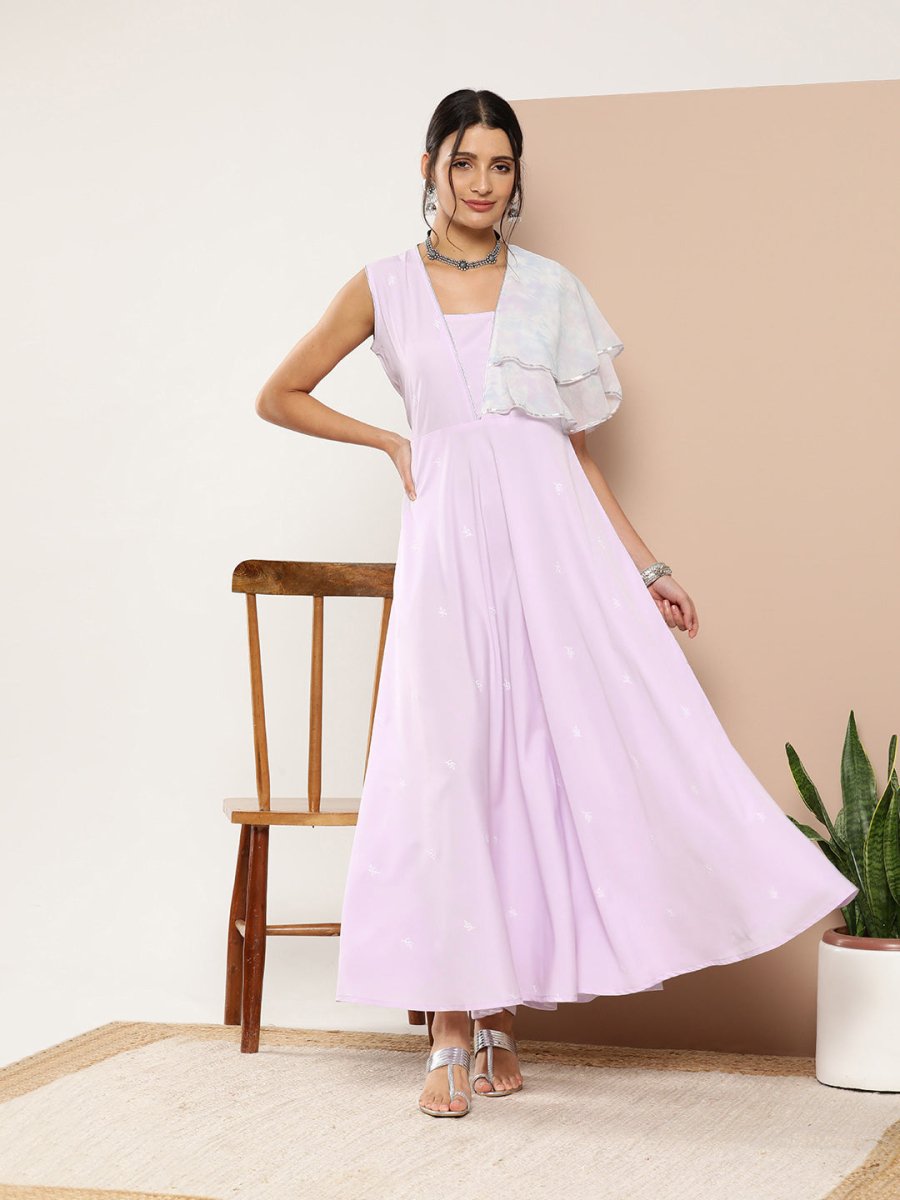 Ahalyaa Women Printed Ruffles Maxi Ethnic Dress | Swadesiicart