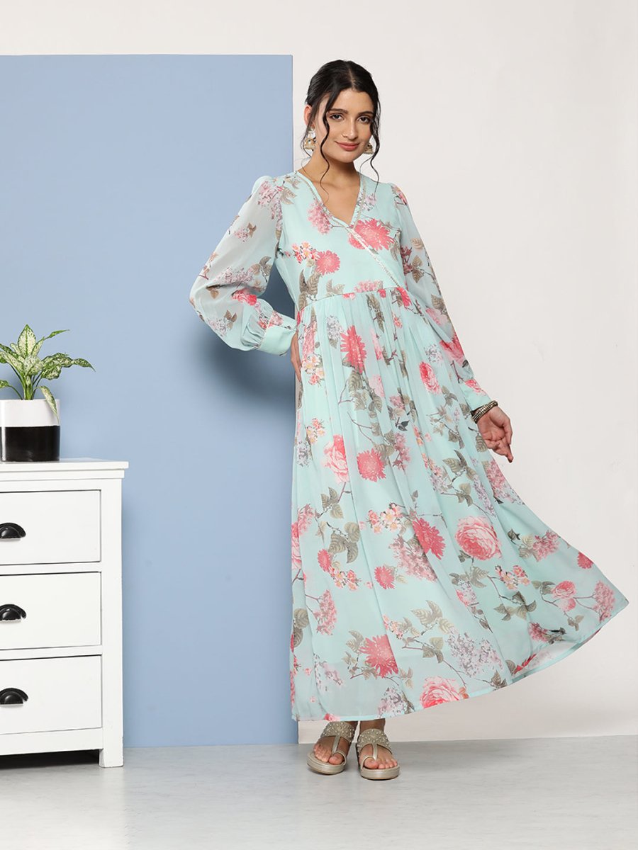 Ahalyaa Women Floral Printed Maxi Ethnic Dress | Swadesiicart