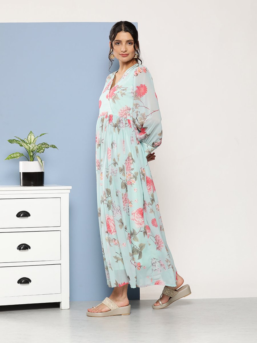 Ahalyaa Women Floral Printed Maxi Ethnic Dress | Swadesiicart