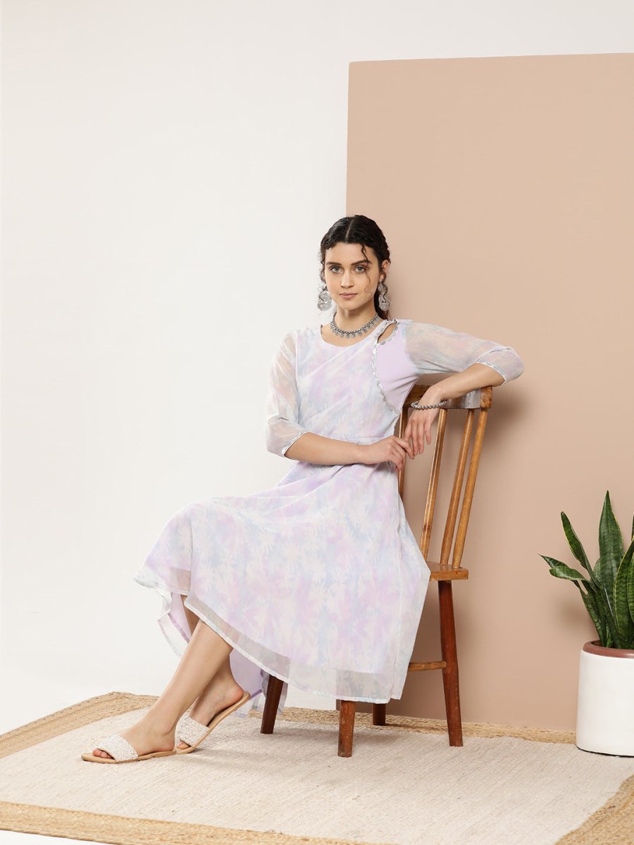 Ahalyaa Women Floral Printed Empire Midi Ethnic Dress | Swadesiicart