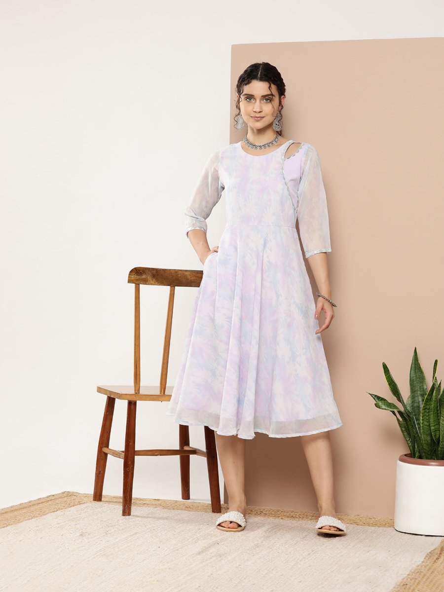Ahalyaa Women Floral Printed Empire Midi Ethnic Dress | Swadesiicart