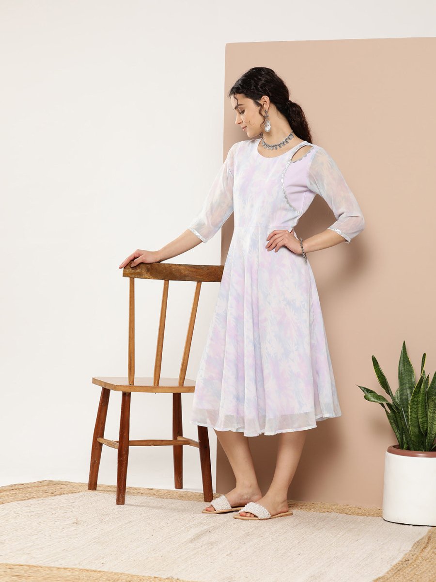 Ahalyaa Women Floral Printed Empire Midi Ethnic Dress | Swadesiicart