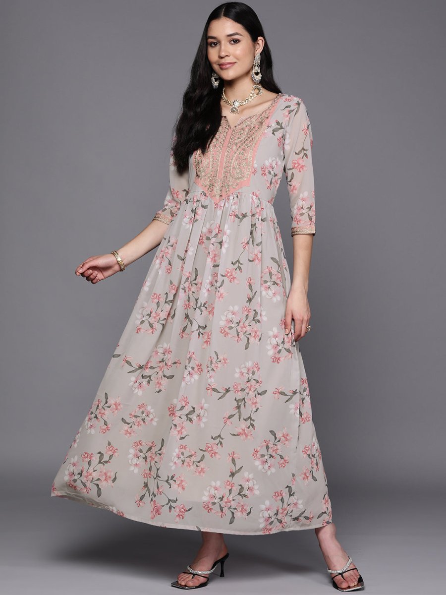 Ahalyaa Women Embroidered Floral Printed Ethnic Dress | Swadesiicart