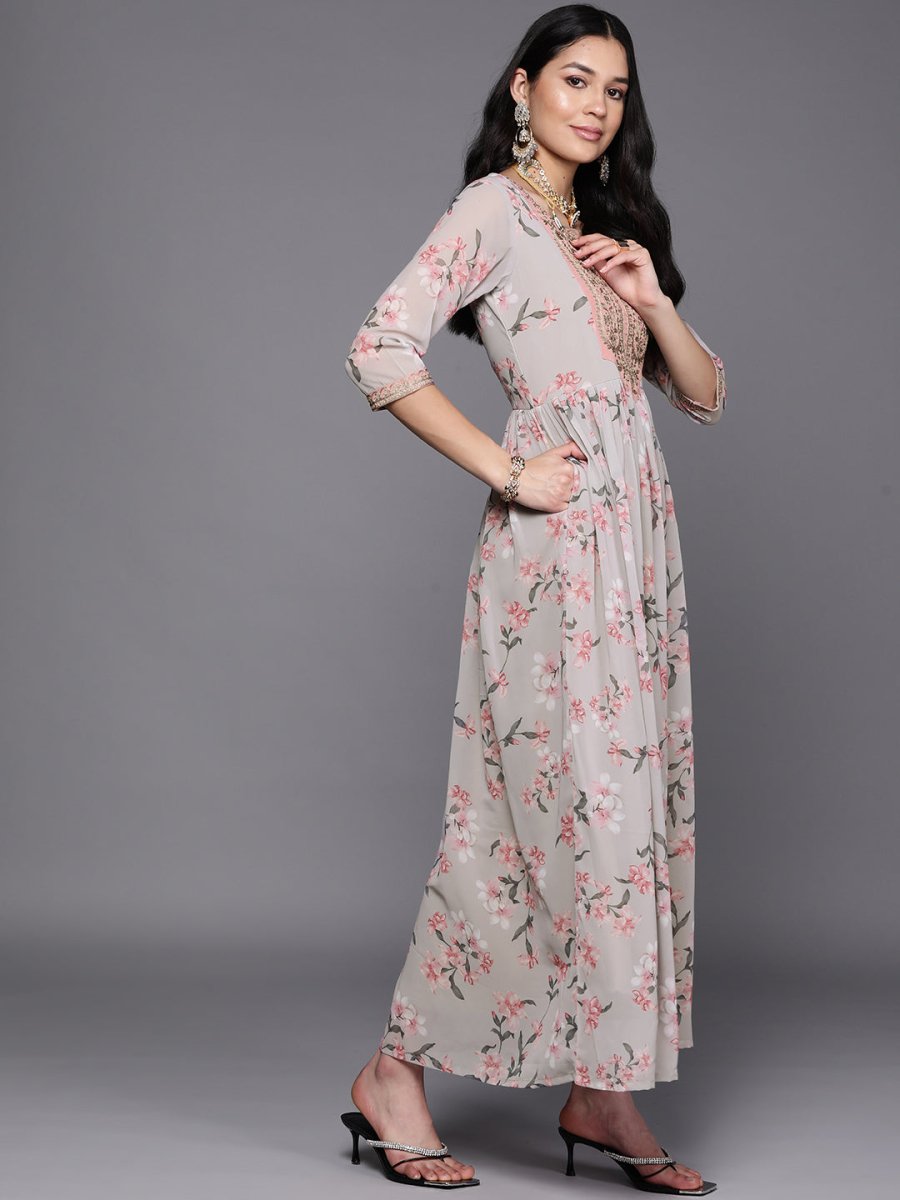 Ahalyaa Women Embroidered Floral Printed Ethnic Dress | Swadesiicart
