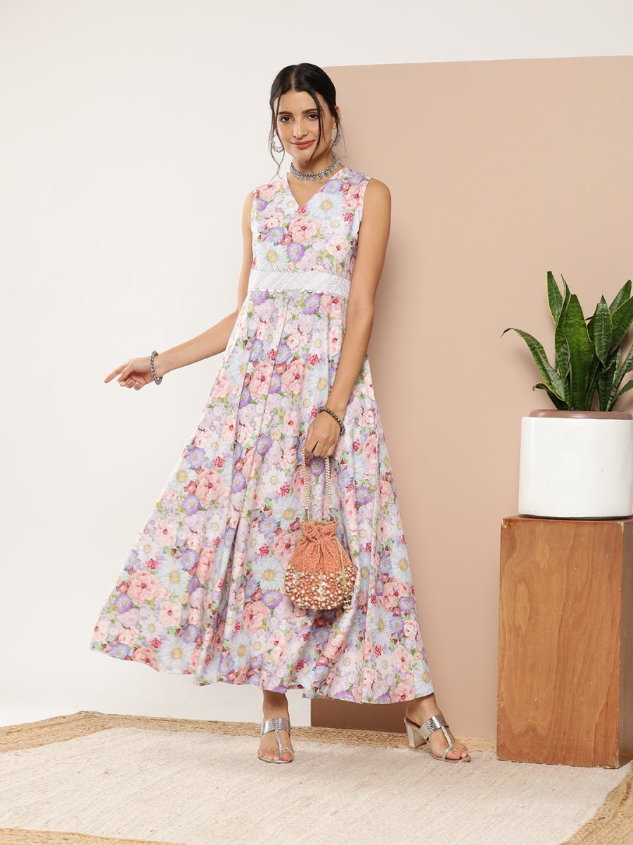 Ahalyaa Women Floral Printed Maxi Ethnic Dress | Swadesiicart