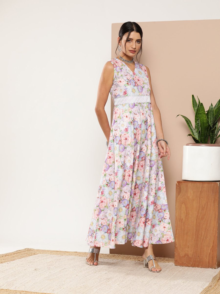 Ahalyaa Women Floral Printed Maxi Ethnic Dress | Swadesiicart
