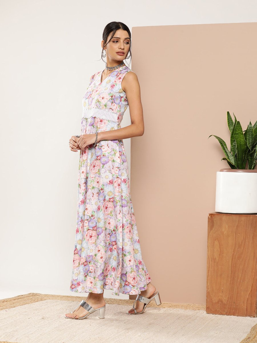Ahalyaa Women Floral Printed Maxi Ethnic Dress | Swadesiicart