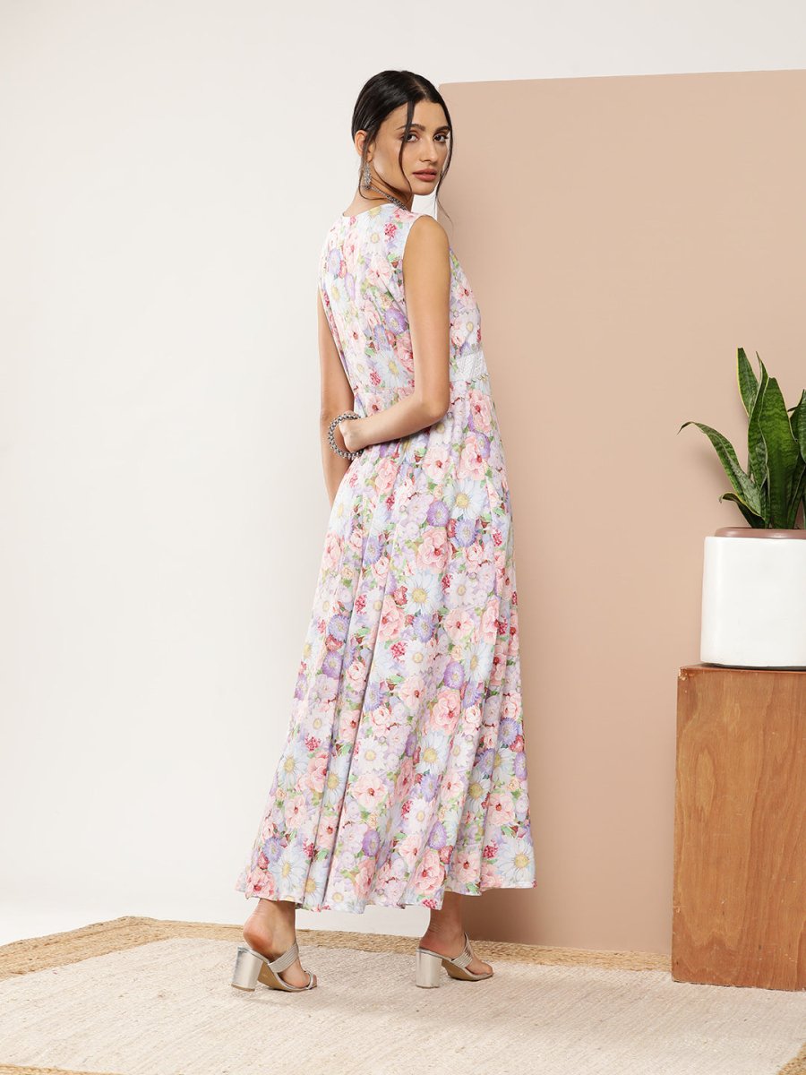 Ahalyaa Women Floral Printed Maxi Ethnic Dress | Swadesiicart