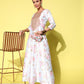 Ahalyaa Embroidered Floral Printed Ethnic A-Line Maxi Dress | Swadesiicart