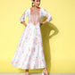 Ahalyaa Embroidered Floral Printed Ethnic A-Line Maxi Dress | Swadesiicart