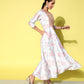 Ahalyaa Embroidered Floral Printed Ethnic A-Line Maxi Dress | Swadesiicart