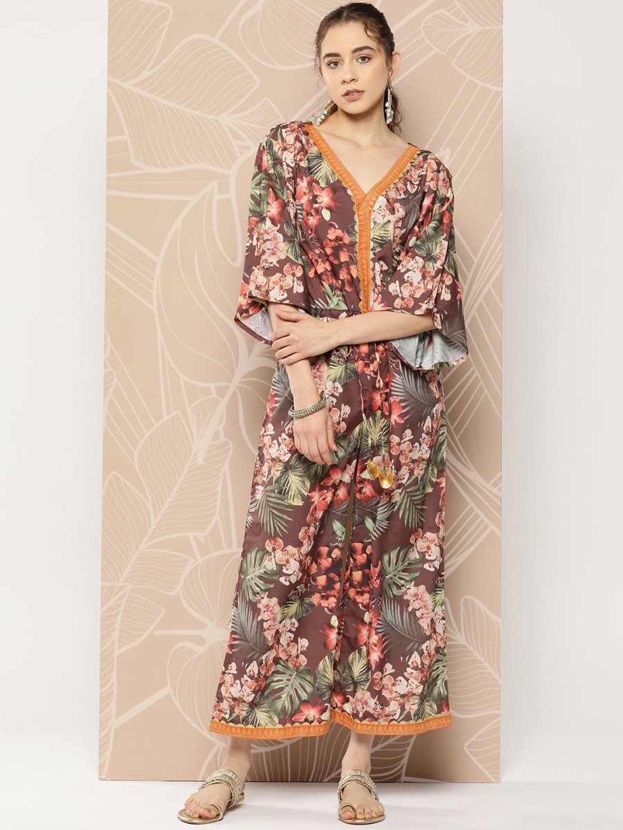 Ahalyaa Printed Waist Tie-Ups Basic Jumpsuit | Swadesiicart
