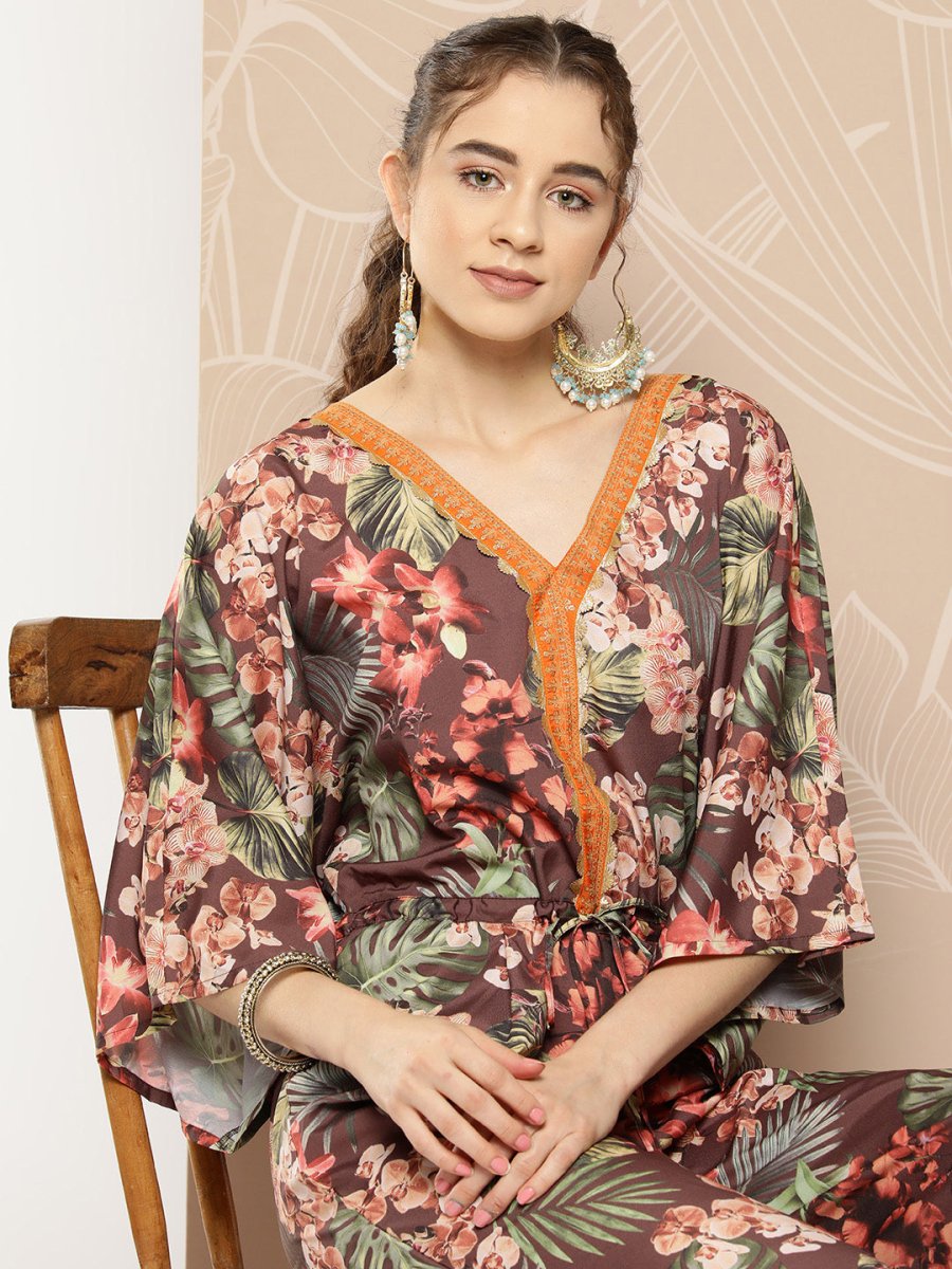 Ahalyaa Printed Waist Tie-Ups Basic Jumpsuit | Swadesiicart