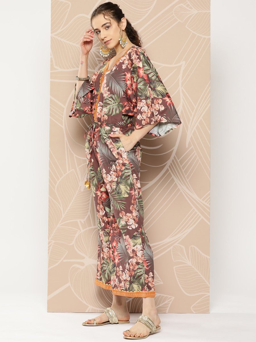 Ahalyaa Printed Waist Tie-Ups Basic Jumpsuit | Swadesiicart