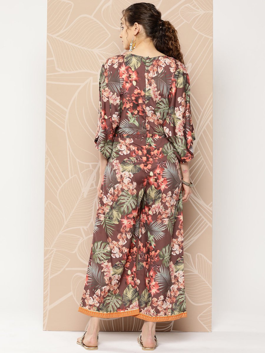 Ahalyaa Printed Waist Tie-Ups Basic Jumpsuit | Swadesiicart
