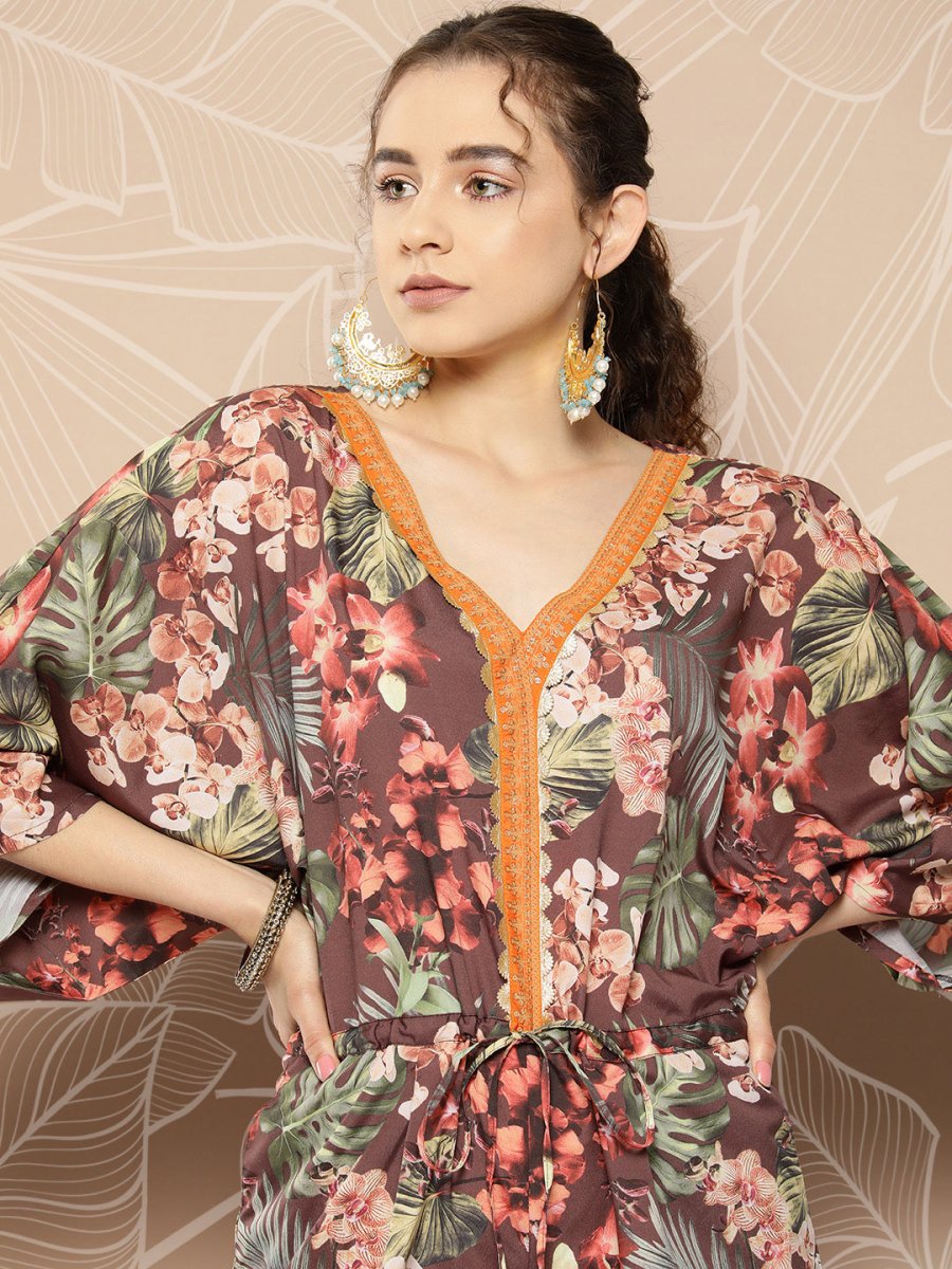 Ahalyaa Printed Waist Tie-Ups Basic Jumpsuit | Swadesiicart