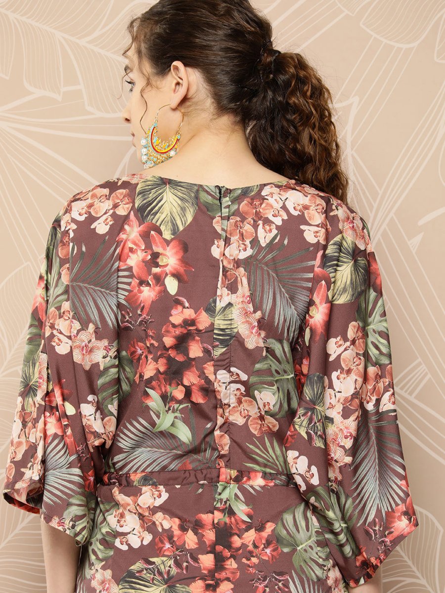Ahalyaa Printed Waist Tie-Ups Basic Jumpsuit | Swadesiicart