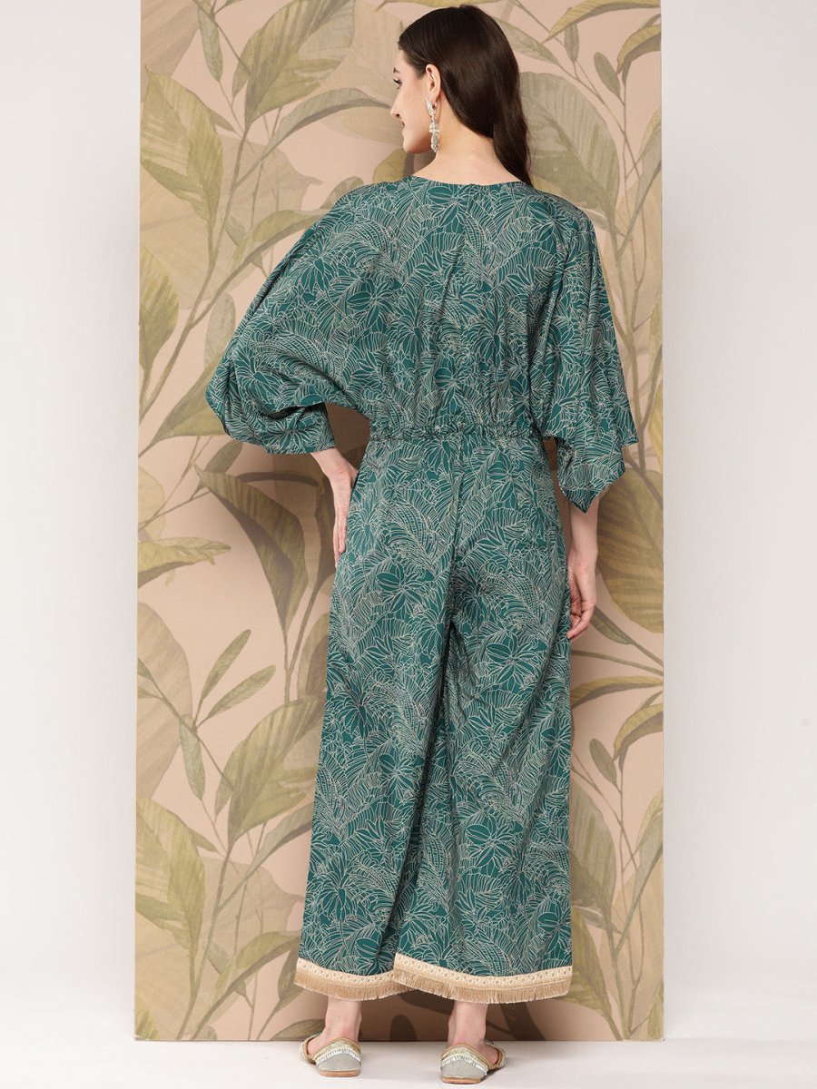 Ahalyaa Printed Basic Jumpsuit with Lace Inserts | Swadesiicart