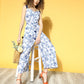 Ahalyaa Women Stunning Blue Printed Cinched Waist Jumpsuit | Swadesiicart