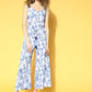 Ahalyaa Women Stunning Blue Printed Cinched Waist Jumpsuit | Swadesiicart