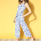 Ahalyaa Women Stunning Blue Printed Cinched Waist Jumpsuit | Swadesiicart