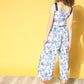 Ahalyaa Women Stunning Blue Printed Cinched Waist Jumpsuit | Swadesiicart
